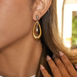 Boucles d'oreilles en acier inoxydable, design géométrique en forme de goutte, couleur contrastée, pour femmes, bijoux tendance - Product Image 3