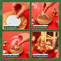 Noël DIY Verre Clair Dôme Souvenir Globe Vitrine avec Base En Bois Clair Décoratif Globe De Neige Kit Plante Terrarium Décor