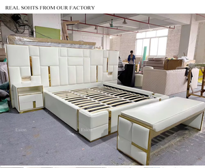 Juego de muebles italianos de lujo para dormitorio, tamaño king, moderno, <span class=keywords><strong>italiano</strong></span>, última cama doble, juego de muebles de diseño, cama de lujo de cuero - Product Image 6