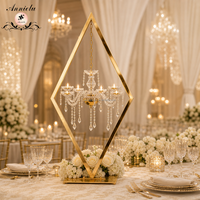 ANNIELU Décoration de table de mariage en cristal acrylique suspendue avec support en métal doré et diamants, miroir géométrique de luxe, vente en gros