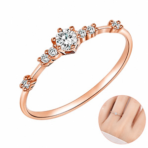 Bague en Moissanite en Alliage 14K avec 7 Petits Diamants, Bague de Fiançailles pour Femme, Bague de Petit Doigt Simple et Élégante, Bijou de Luxe Léger - Product Image 2