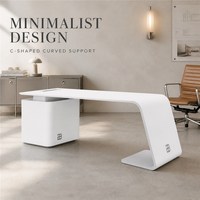 Bureau de direction moderne multi-niveaux en placage de bois avec quatre tiroirs et armoire latérale pour bureau à domicile et mobilier commercial