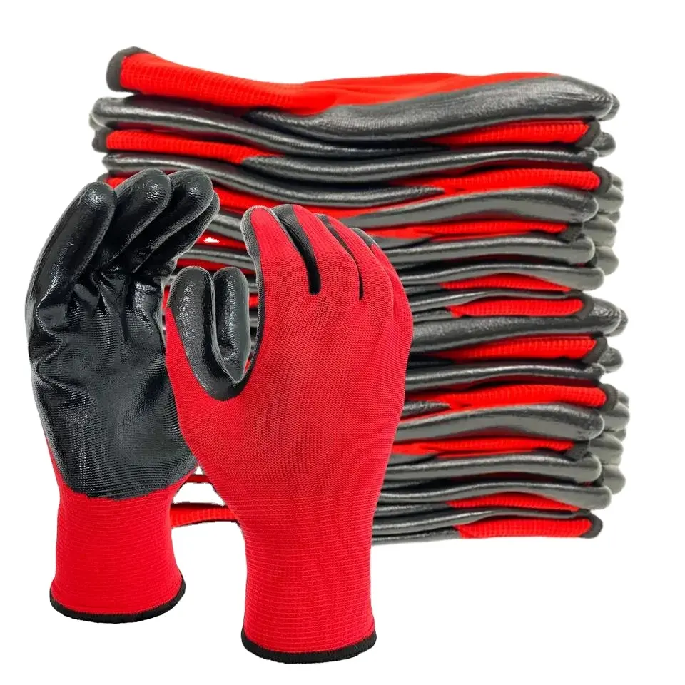 Sarung tangan tugas berat harga pabrik sarung tangan nilon nitril kerja sarung tangan pelindung keselamatan nilon untuk industri