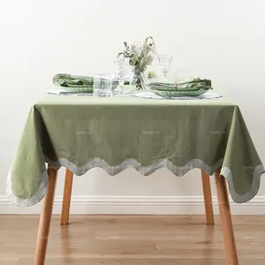 Superweiche gemütliche olivgrüne Tischwäsche Stickerei handgefertigte Skelchenschiene Zierleiste Tischdeckel für Hochzeit Geburtstag