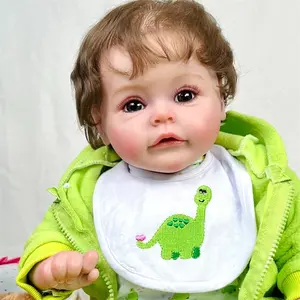 60cm हरे डायनासोर निपल चूसना गुड़िया लड़का खिलौने सिलिकॉन पुनर्जन्म बच्ची गुड़िया के साथ खुले मुंह