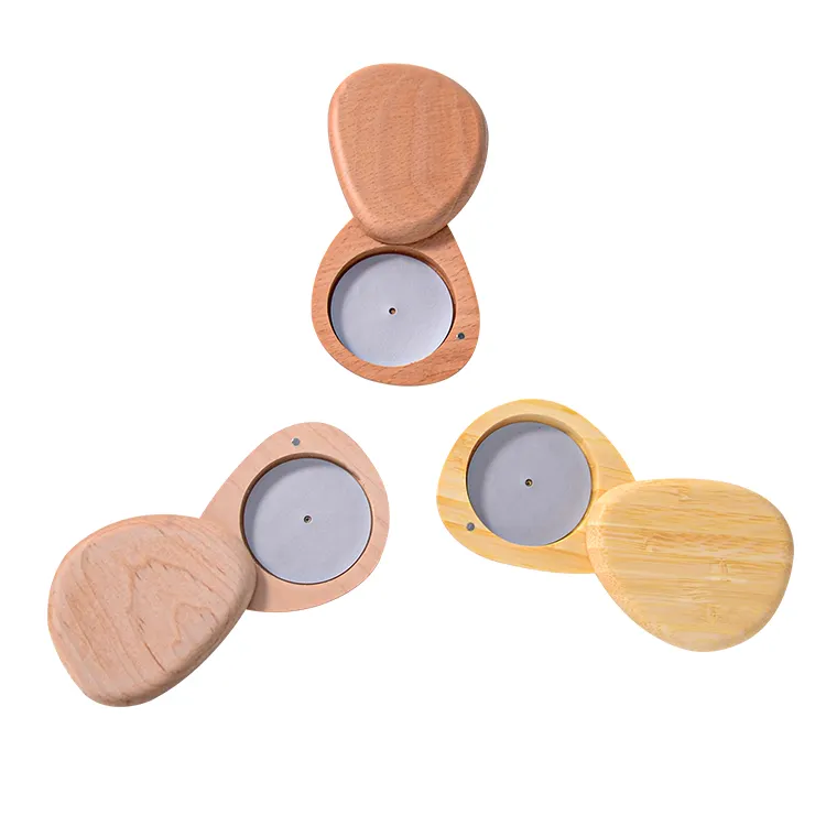 Wholesale Blush Compact Packaging Empty Powder Compacts Wooden Bamboo Boxes Round Makeup Compact Case