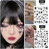 Autocollants pour Ongles d'Halloween Toile d'Araignée Décalcomanies 3D Auto-Adhésif Design Spooky Chauve-Souris Serpent Crâne Nail Art Autocollant Noir Fantôme Effrayant