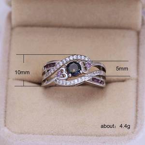 Anello con ametista a forma di cuore per donna, gioiello da dito elegante e alla moda, colorato - Product Image 5