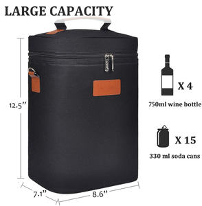Custom Logo Fashionable 600D Portable Versatile 4 Bottle <b>Wine</b> <b>Carrier</b> Insulated Padded Carrying <b>Wine</b> Cooler Tote Bag for Travel - Product Image 3