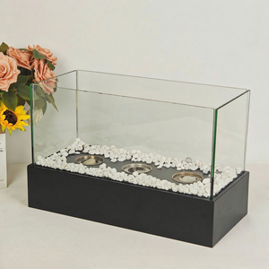 Brasero <span class=keywords><strong>de</strong></span> table rectangulaire en métal noir créatif en acier inoxydable avec dessus en verre et pierres décoratives - Product Image 1