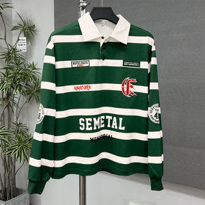 100% coton goutte épaule boutonnée chemise hommes concepteur imprimé à manches longues t-shirts personnalisé surdimensionné rayure Polo T-shirt - Product Image 1