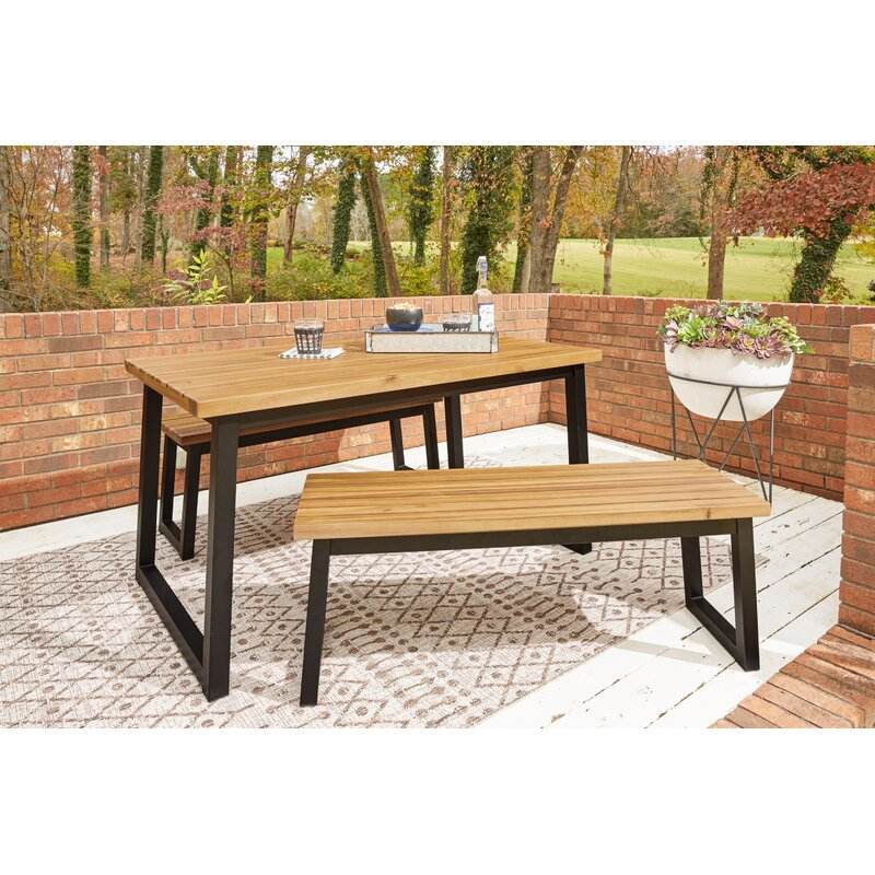 Outdoor furniture aluminum garden patio set rectangular wooden top table dinning set