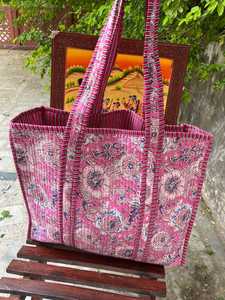 Bolsa de Mano Acolchada de Algodón con Estampado de Bloques, Multiusos, para Trabajo, Viajes, Compras, Bolso de Hombro - Product Image 3