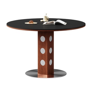 Table à manger ronde vintage en bois avec pieds en métal rétro, design nordique Bauhaus, plateau en ardoise multifonctionnel pour petits espaces, vente en gros - Product Image 5