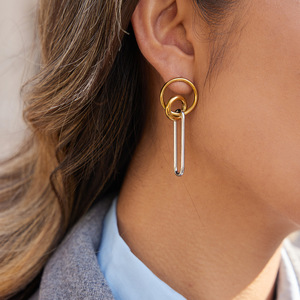 Geometric Drop Earrings Stainless Steel Color Blocked Linear Tassel For Women Light Luxury High End Feel - Product Image 3