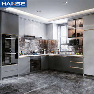 Armoires de cuisine modulaires durables de luxe avec comptoir en bois moderne <span class=keywords><strong>et</strong></span> stratifié/résine, îlot en marbre <span class=keywords><strong>et</strong></span> rangement - Product Image 1