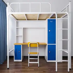 Dormitório Beliche Barato Eco-feiendly Escola Usado Mobiliário De Quarto De Metal Industrial Beliche Duplo com Mesa e Armário