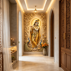 3D Embossed Lord Krishna Wall Mural Peel and Stick Peacock Spiritual <strong>Wallpaper</strong> for <strong>Entryway</strong> Living Room Wall Decor - Product Image 2