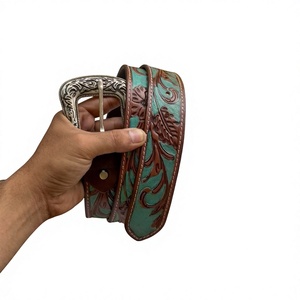 Unisex Cow Hide Leather Pin Buckle Belt Heavy Duty Eco-Friendly Waterproof Steel Square Floral Design Party Ready Made in India - Product Image 5