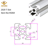 2020 profilé d'extrusion d'aluminium cadre T fente personnalisé extrudé noir argent anodisé industriel profilés en aluminium HS064