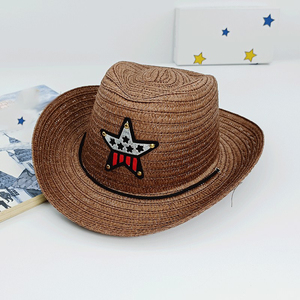 Cappello Estivo in Paglia con Protezione UV per Bambini, Modello Star Boy, a Tesa Larga, Stile Cowboy, per Spiaggia e Sole - Product Image 4