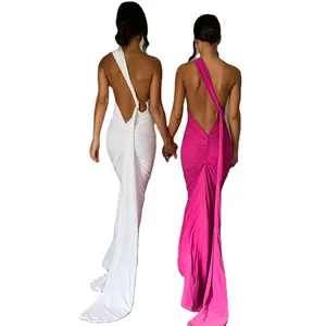 Women's Clothing Summer Slim Solid Color Sleeveless Robe De Femme Night Party Backless Sexy Elegant Evening Gowns Dresses Lady