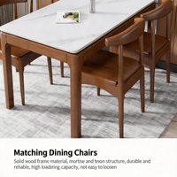 Table à manger moderne minimaliste en bois massif et pierre frittée imperméable - Ensemble table et chaises rectangulaires de luxe pour petit appartement