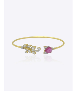 Brazalete Firdous Leaf, Inspirado en la Naturaleza, Elegante, Hecho a Mano, Oro de 9K, Diamantes Polki, Brazalete de Diseño, Moda Tradicional - Product Image 1