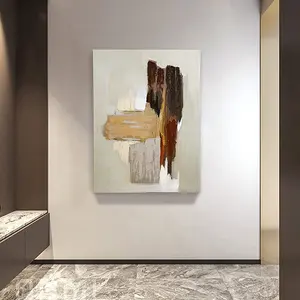 EAGLEGIFTS özelleştirilmiş 24x32 inç gri bej soyut tuval boyama duvar sanatı Modern dokulu 3D el boyalı yağlıboya tablolar