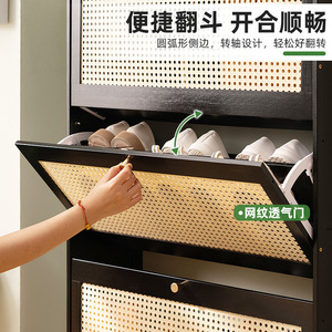 Ultra-Thin Bamboo Rattan Modern-Style Double Tier <b>Stackable</b> Floor Standing Shoe Rack Three-Tier <b>Storage</b> Space-Saving for - Product Image 4