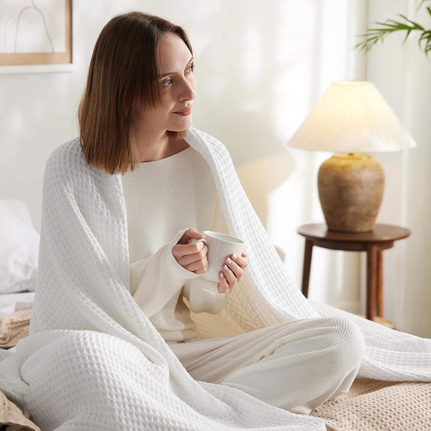 Cotton Blanket Waffle Throw White 100% Cotton Blankets Queen Size