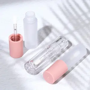 磨砂化妆品唇边粉色可再填充塑料空透明化妆3毫升透明唇彩管带刷子