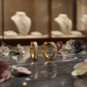 Orecchini a Cerchio Dorati Mialeda con Diamanti Incastonati, Classici per l'Uso Quotidiano Femminile - Product Image 2