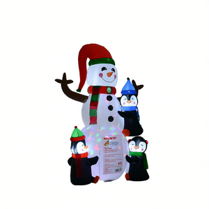 HULINERT Bonhomme de neige gonflable de Noël de 2,4 m éclairé avec des pingouins, décoration de jardin extérieure pour la maison et le jardin, décorations festives - Product Image 1