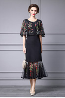 Grande taille femmes robe de soirée 2025 printemps été mariée mère Sexy Tulle maille broderie Patchwork Midi noir blanc robe moulante