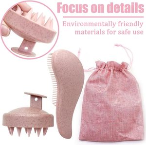 Cepillo profesional para el cuidado del cabello, cepillo desenredante de dientes anchos, cepillo desenredante de paja de trigo, cepillo tipo huevo, juego de cepillos para champú. - Product Image 5