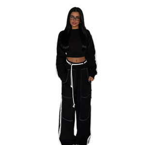 Tuta da donna a due pezzi con maglia a contrasto <span class=keywords><strong>felpa</strong></span> <span class=keywords><strong>e</strong></span> pantaloni da jogging Set da salotto Casual con decorazione in pizzo - Product Image 2