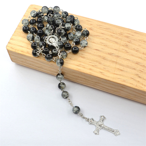 Collier chapelet croix avec perles de pierre concassée de 8 mm, perles de prière catholiques chrétiennes pour le <span class=keywords><strong>Saint</strong></span> <span class=keywords><strong>Père</strong></span> et la Vierge - Product Image 4