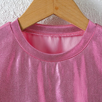 T-shirt vintage uni en polyester tricoté à manches courtes pour femme, col rond, antistatique et ignifuge