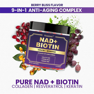 Integratore Naturale Anti-età OEM con Etichetta Privata, 9 in 1, Gommose Pure di NAD e Biotina con Resveratrolo e Collagene per Capelli, Pelle e Unghie - Product Image 3