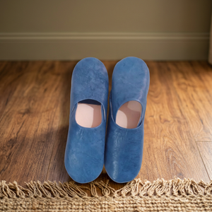 Chaussures d'intérieur légères en cuir véritable bleu uni à bout fermé avec semelle extérieure en cuir véritable souple à motif floral pour le printemps - Product Image 1