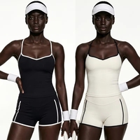 Ensemble soutien-gorge de sport dos croisé et short de compression pour femme, extensible 4 directions, anti-humidité, pour la course et le fitness, vente en gros