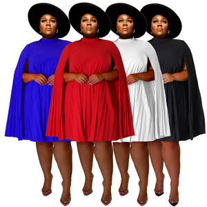 ชุดเดรสสำหรับผู้หญิง, ชุดเดรสลำลองทรงหลวมสีทึบมีจีบสำหรับผู้หญิงเสื้อผ้าพลัสไซส์ - Product Image 1