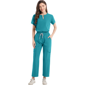 Women's Scrub Set Short Sleeve Pink Moisture Wicking Split Uniform Hospital Workwear - Product Image 2