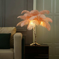 Lampe de table en résine LED créative et romantique, simple, élégante et moderne, avec plumes d'autruche, pour chambre à coucher, chambre d'enfant, salon, décoration de mariage