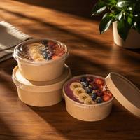 Boîte à salade jetable en kraft de qualité alimentaire, ronde, avec couvercle, pour plats à emporter, personnalisable avec logo OEM, vente en gros, boîte écologique