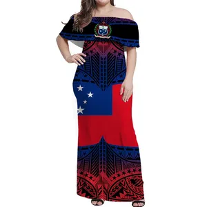 Samoa Tắt Vai Dài Ăn Mặc Kết Hợp Cờ Mô Hình Mùa Hè Thời Trang Phụ Nữ Dresses Cho Kỳ Nghỉ/Bãi Biển/Bên/Câu Lạc Bộ Sexy Cô Gái Mỏng Váy