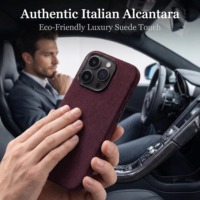 Coque de téléphone pour iPhone 14 en Alcantara italien authentique, avec cadre de caméra en métal et attraction magnétique, service OEM/ODM