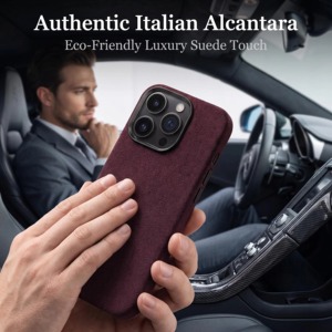 <span class=keywords><strong>Coque</strong></span> de téléphone pour <span class=keywords><strong>iPhone</strong></span> 14 en Alcantara italien authentique, avec cadre de caméra en métal et attraction magnétique, service OEM/ODM - Product Image 6