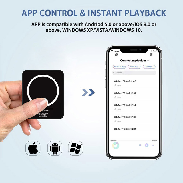 Aomago L029 Professional Mini Voice Recorder 64GB Magnetic Wireless Remote Phone Recorder with APP Control